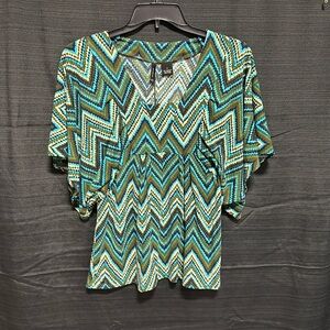 New Directions‎ Women's Abstract Babydoll Top Blue Green Size S / Box 1-62